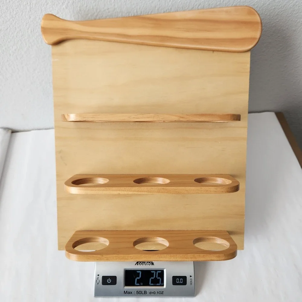 Vintage‎ Blonde Light Wood 9 Baseball Hanging Wall Display Holder Decor